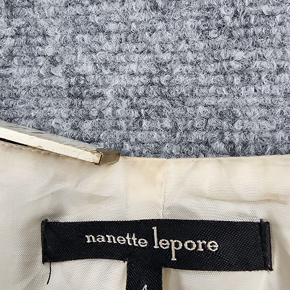 Nanette Lepore Jacket Womens 4 Black White Tribal Linen Blend 3/4 Sleeve Gems - Picture 10 of 16